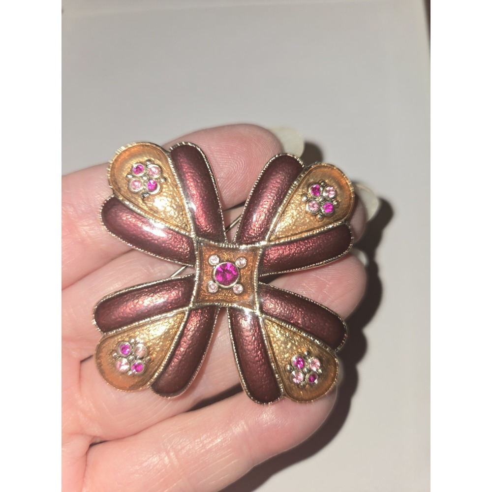 90s Ltd Ed Xmas Flower Napier Brooch Burgundy Pink Enamel Rhinestone NIB RARE!